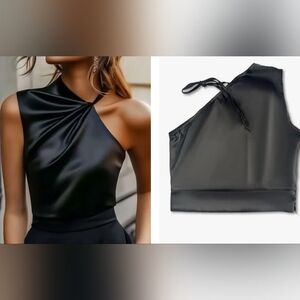 Elegant Black Satin Halter Top